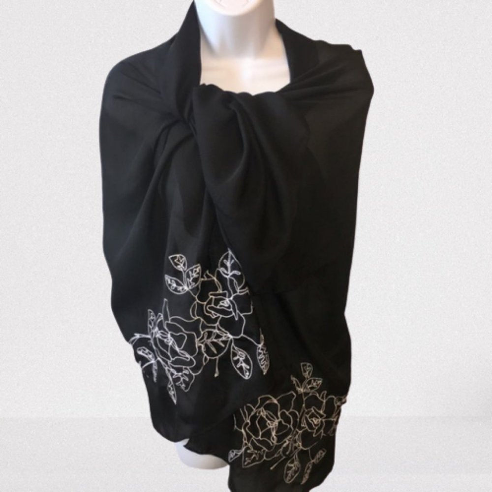 Your Best Look Wrap Sheer Black Embroidered Shawl Wrap Scarf